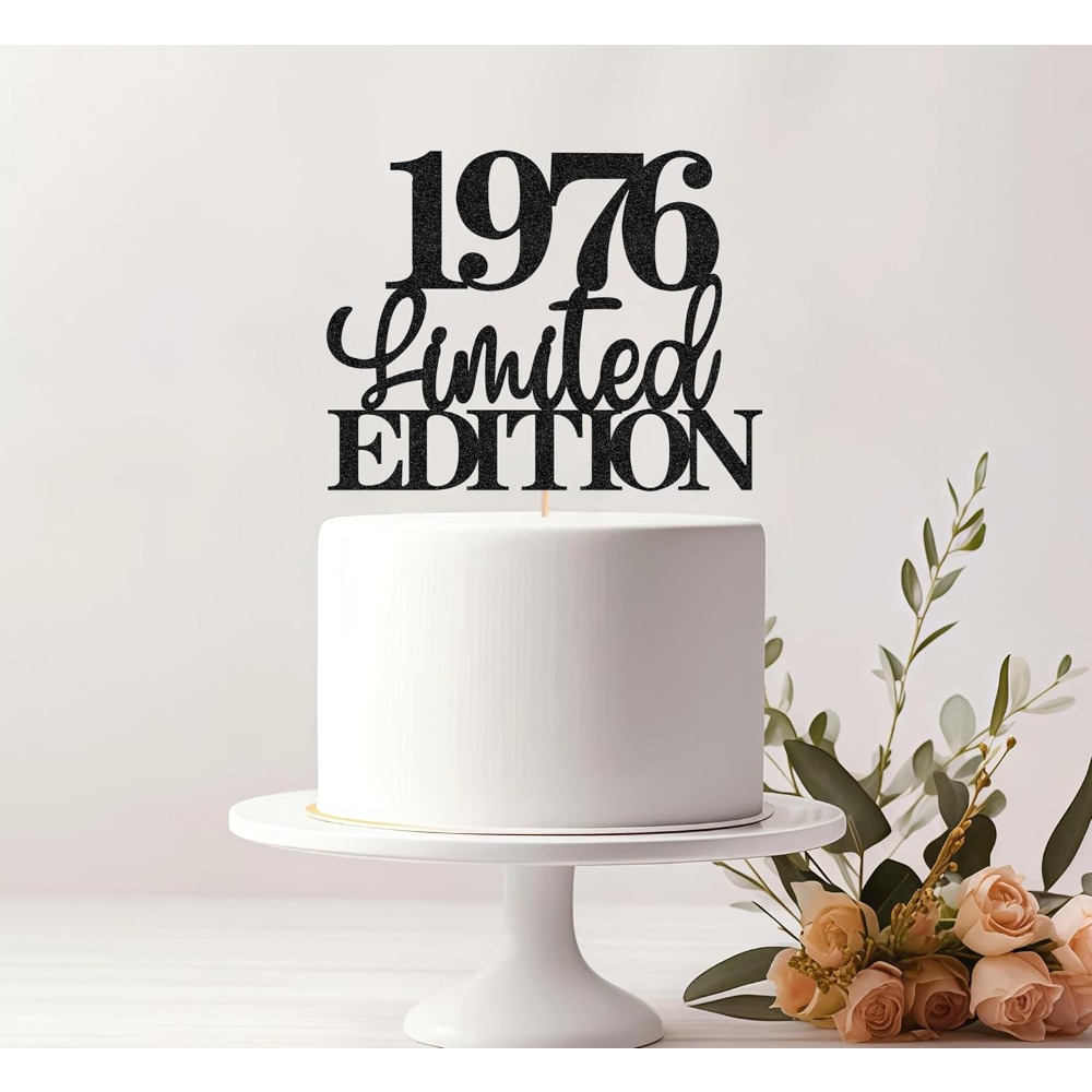 Image of Edition 1976 Cake Topper Black Glitter Happy 50th Birthday Party Cake Decoration Supplies, Cheer To 50 Years Cake Bunting Decor For 50th Birthday Party Photo Booth Props, Halloween, Christmas