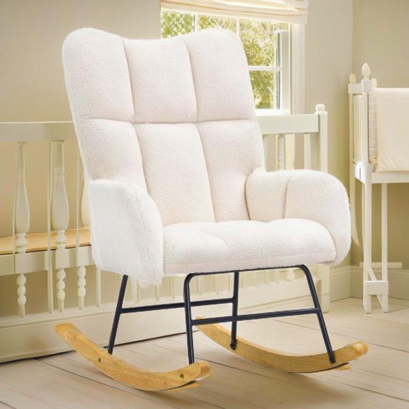 plush teddy fabric glider rocking chair high backrest manual