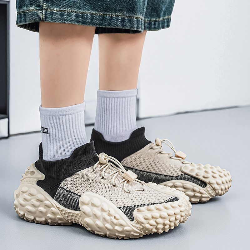 Men's Platform Sole Wear-Resistant Sneakers, Breathable Mesh Fabric, Quick-Drying Running Shoes, Trendy and  Slip-On Jogging Shoes