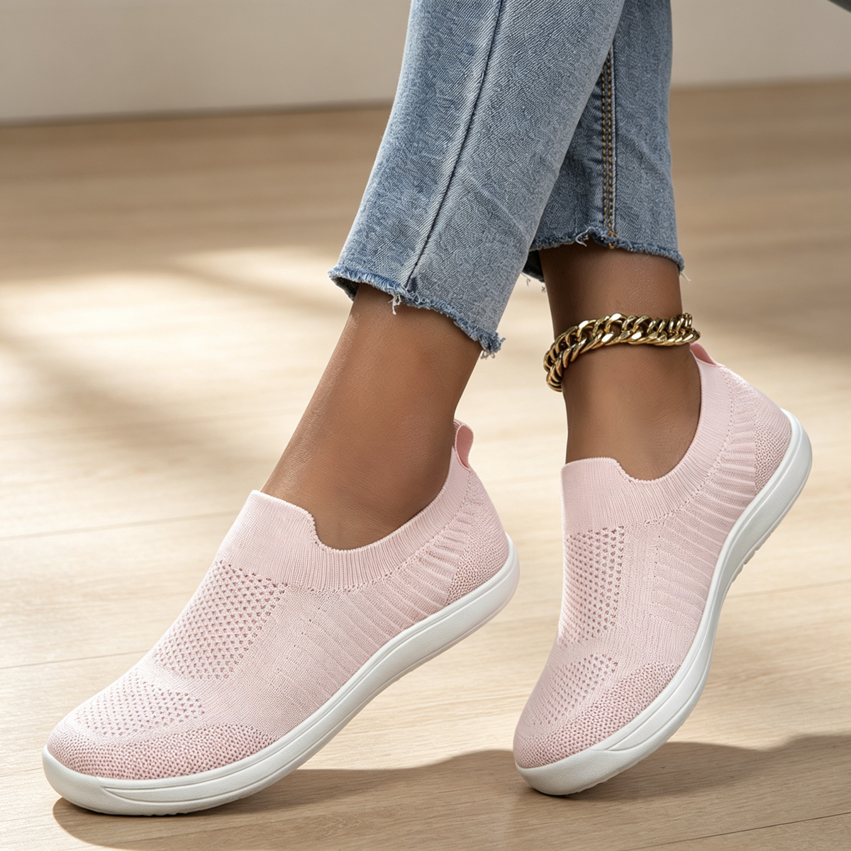 TEMU Women's Thickened Wide Toe Casual Sneakers, Perforated Breathable Elastic Socks Cover Casual Shoes Women's Shallow Mouth No Lace Daily Walking