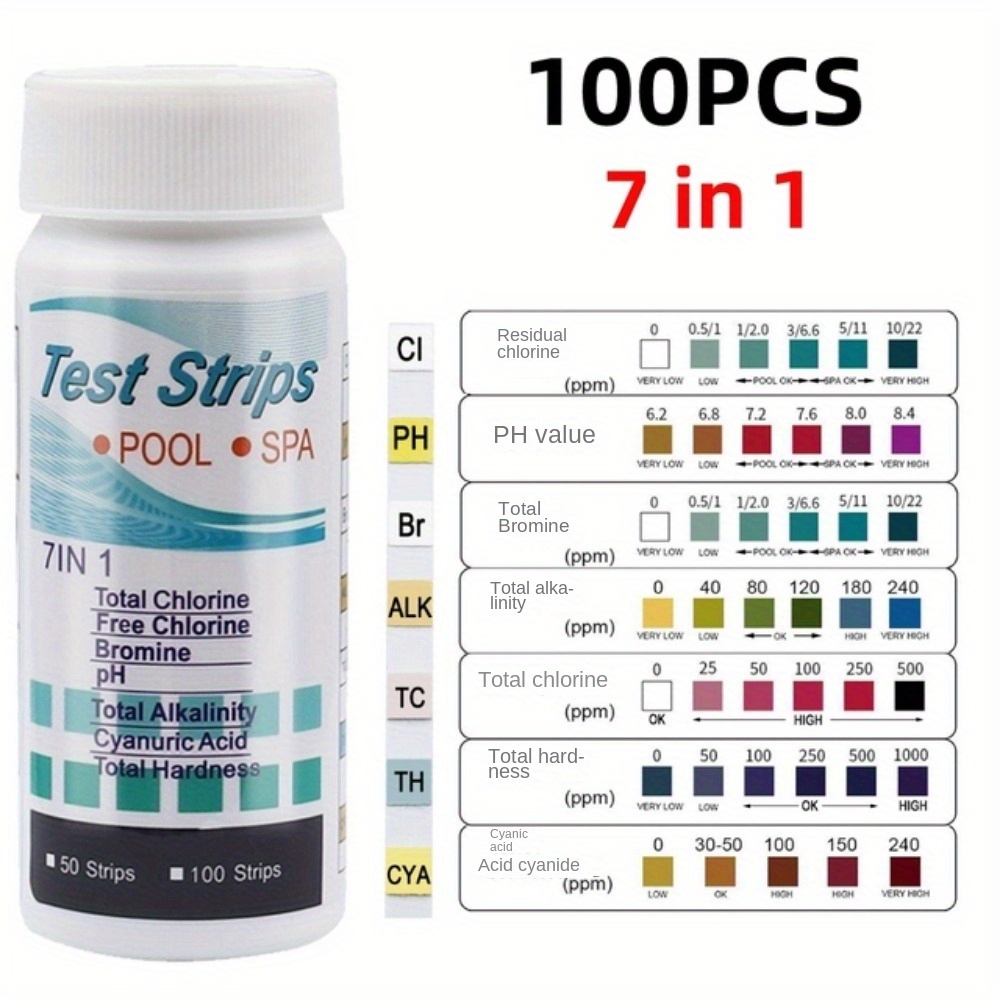 50/100pcs 3/6/7 In 1 Swimming Pool Ph Test Paper Multipurpose /ph/bromine Test Strips Swimming Pool Water Tester Paper