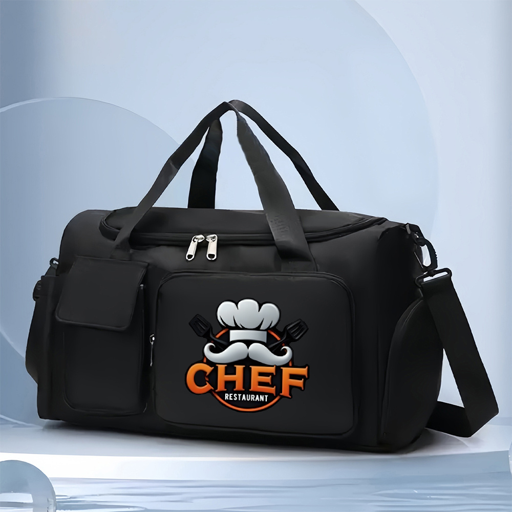 TEMU 1pc Chef Restaurant Gym & Travel Duffel Bag - Large Capacity Tote Bag With Adjustable Shoulder Strap, Multiple Compartments, Camping, Travel