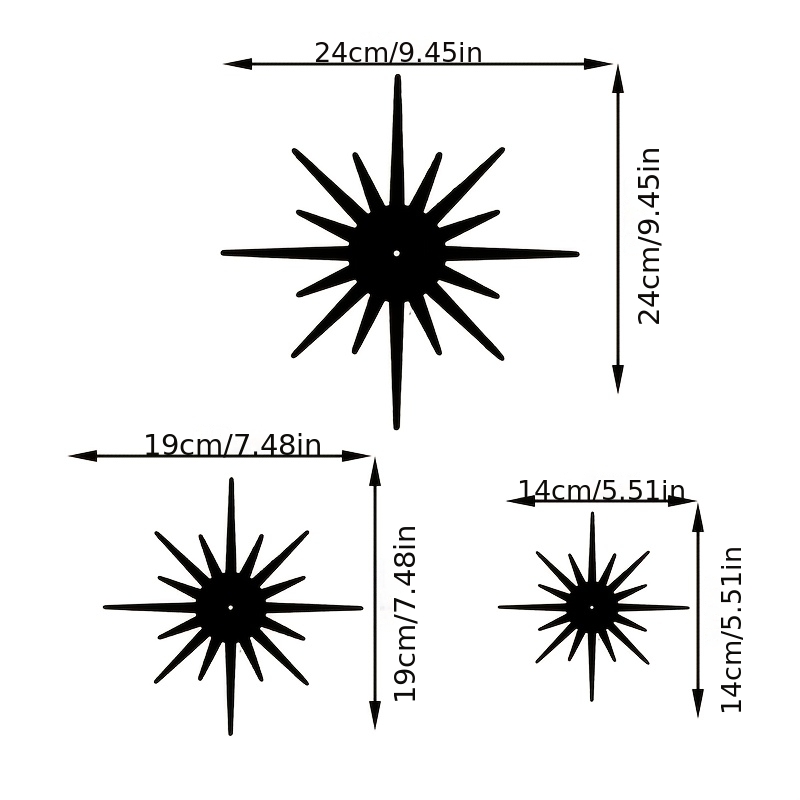 TEMU Paneles de pared 3 piezas de estrella moderno 2D planos - Acrílico autoadhesivo removible para decoración de interiores, para superficies de