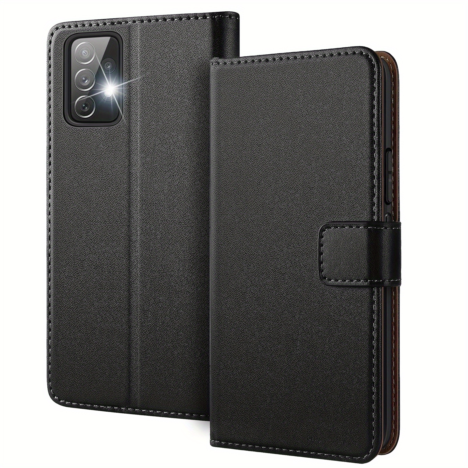 TEMU Phone Case: For For Galaxy A23 / M23 / M13 4g Wallet Case Flip Case With Card Holder Magnetic Closure Kickstand Black Faux Leather Protective