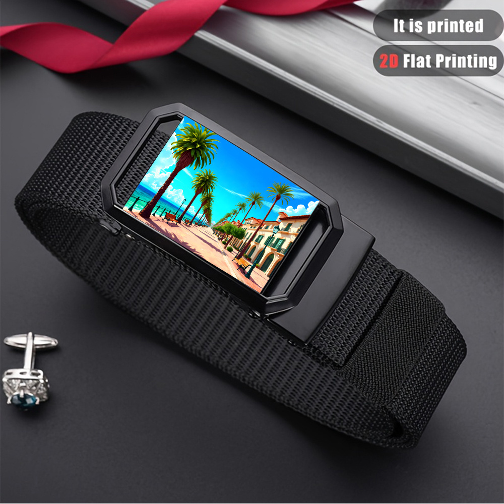 TEMU A 2d Pattern Featuring A Romantic Seaside And Sunny Landscape Design, This Exquisite Belt Of Durable, High-quality Materials. It Has A On Sides