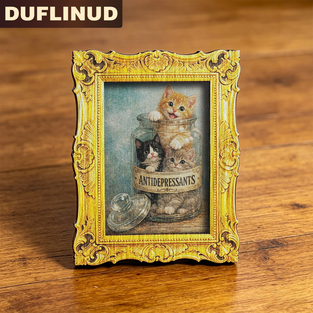 TEMU Glass Jar Kitten Fridge Magnet, Mini, Micro, Fun Printed Pattern Of An Adorable Cat , Vintage , Wooden Refrigerator Magnet, Decoration, Gift, Great Item For Home Decor. (back Is Full Of Magnet)