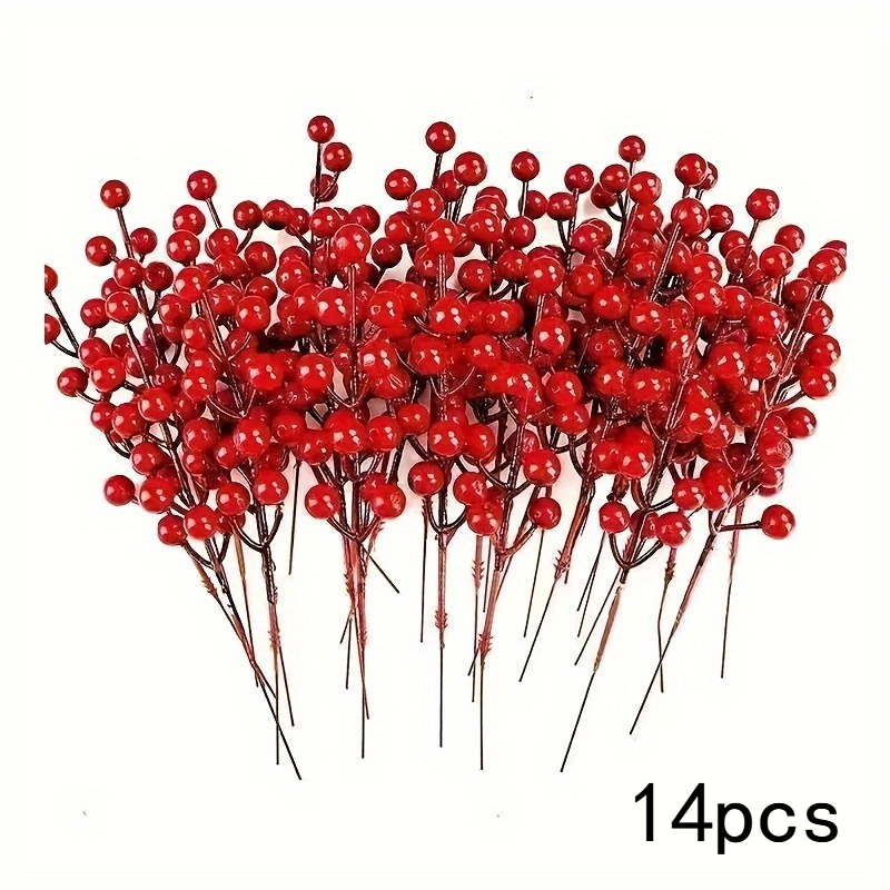 TEMU 14-pack Christmas Artificial Branches, Plastic Fake Berry Stems, Wedding Tabletop Floral Decorations, Vase Not Included, Multi-room Desktop