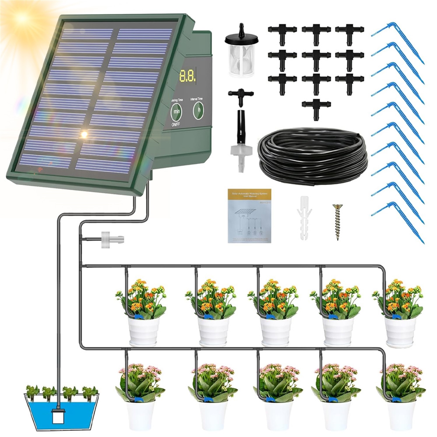 Garden Drip Irrigation Sprinkler Kit, Plant Watering System Equipment For 10 Potted Plants Indoor Outdoor Gardening