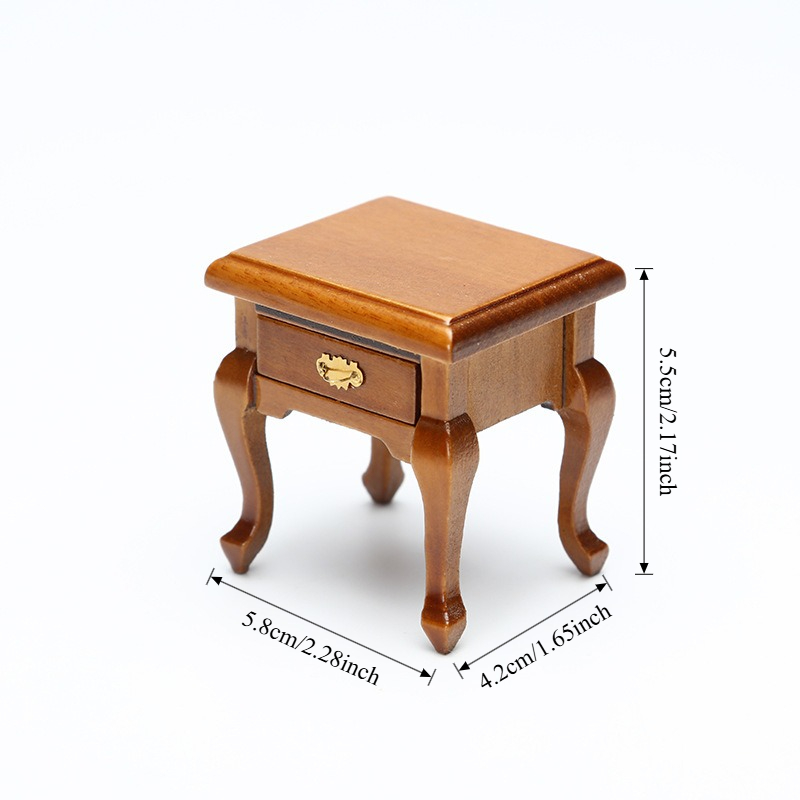 TEMU 1:12 Dollhouse Miniature Solid Table, Curved Leg End Table With Single Openable Drawer For Micro Scene Decoration