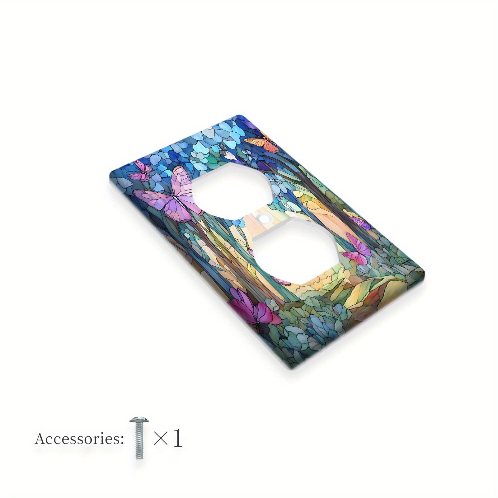 TEMU 1pc 1gang/2gang Contemporary Stained Glass Decorative Outlet Covers For Electrical Switch Plates, Ideal For Bedroom, Kitchen, Office, And Home