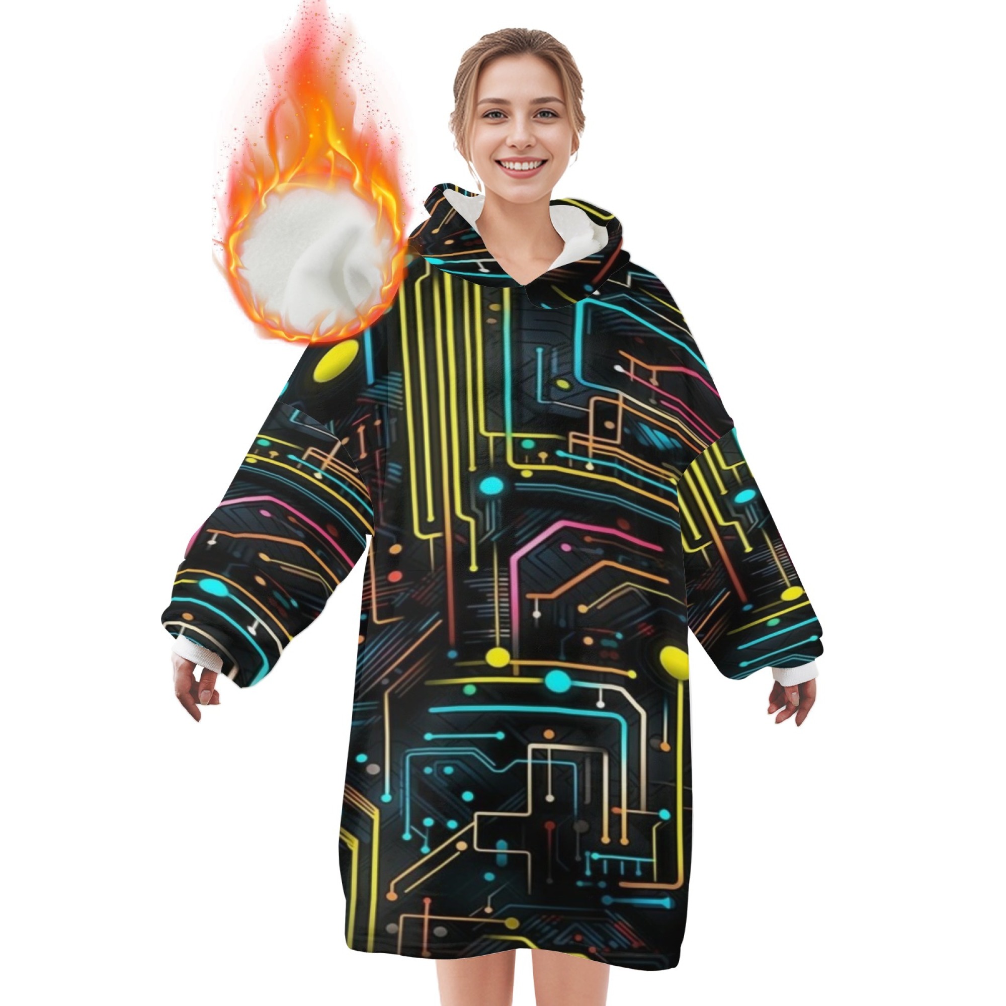 TEMU Color Gradient Pattern Printed Flannel Wearable Blanket, Loose Fit, Thickened Warm, Soft And Comfortable Fabric, Unisex Hoodie Pajamas, Machine