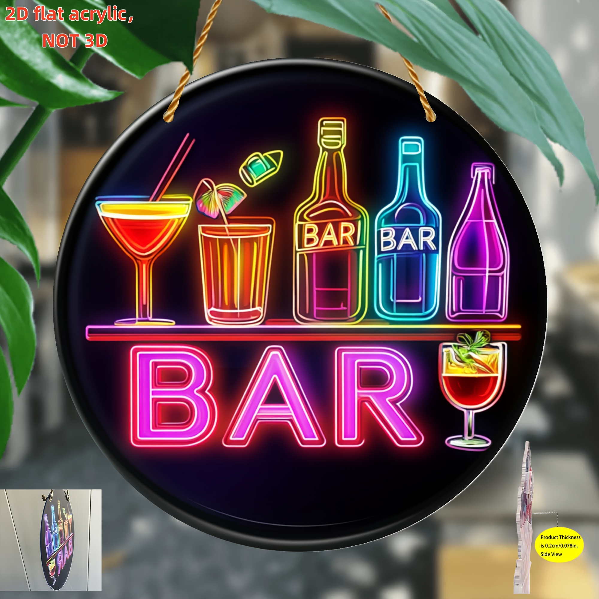 Image of 2d Flat, A Bar Plastic Wall Decoration, Circular Hanging Decor Made Of Plastic, Suitable For Home, Garden, Parties, And An Ideal Gift For During Thanksgiving Halloween Christmas Decoration
