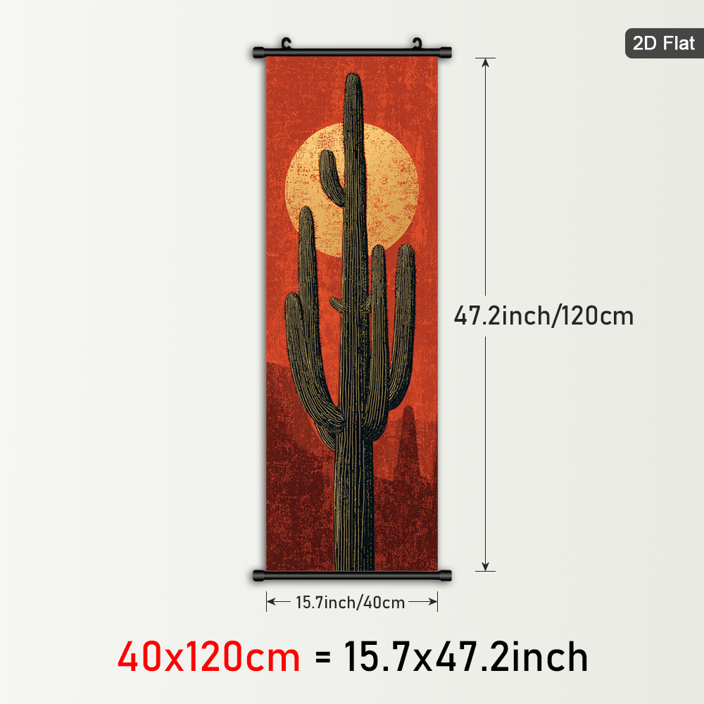 TEMU Mural 2D Plat - 1 Pièce Encadrée, Art Désert du - Peinture Vintage Cactus et , Poster Suspendu dans Cadre Plastique Vertical, Décoration Rétro