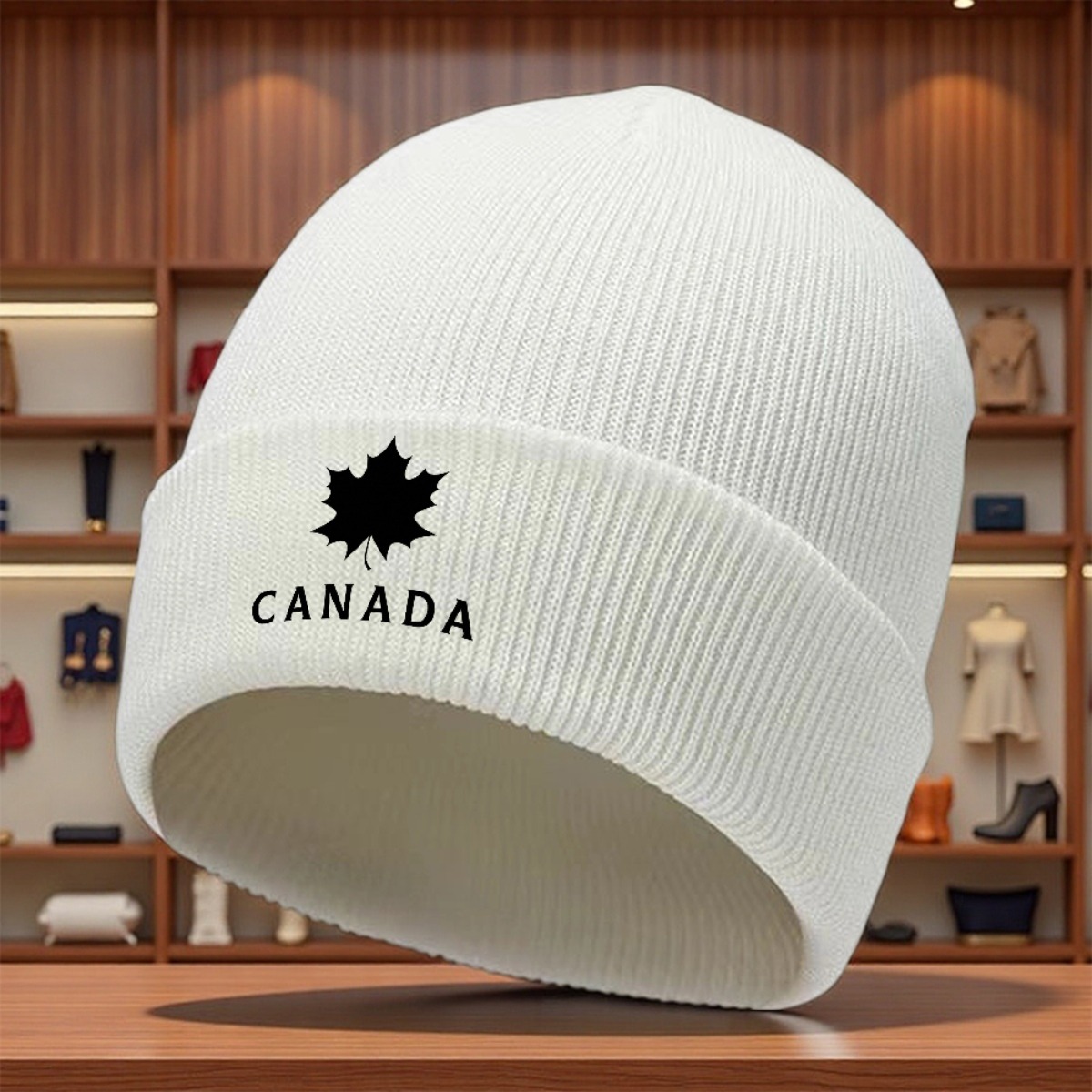 TEMU 1pc Maple Leaf Lined Acrylic Ted Brimless - Warm Winter Hat With Maple , Unisex Cold-proof For &, Foldable Round Top (machine Washable, Options)