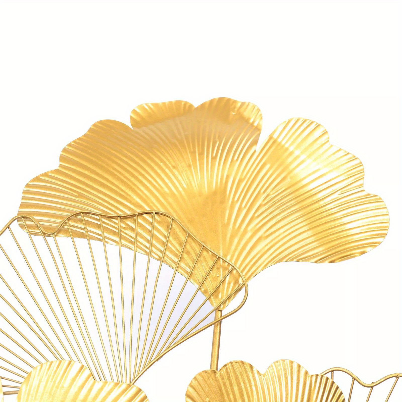 Image of Metal Iron Wall Hanging Art Sculpture Golden Ginkgo Leaf Indoor Decor 55*110cm
