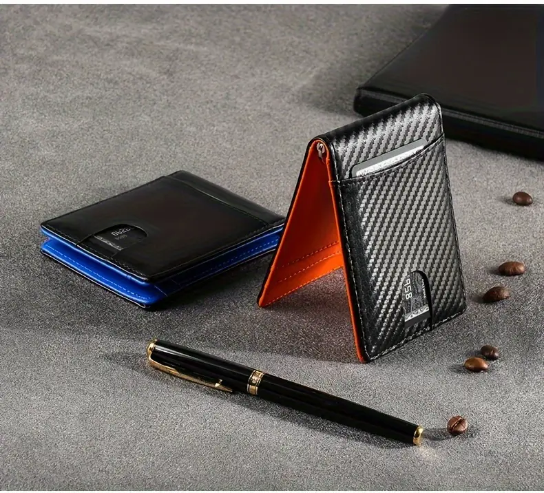 mens rfid blocking wallet ultra thin design with stainless steel money clip bifold card holder scratch impact resistant for business travel everyday use ideal gift for men accent compact organizer sleek style durable construction professional men Product details 11