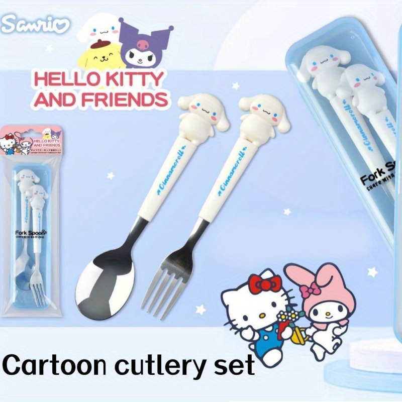 kt cutlery set outdoor chopsticks knife fork   2pcs set   cinnamon dog melody spoon and fork combo cute cartoon stainless steel with 3d silicone handle for camping picnic   use Product details 0