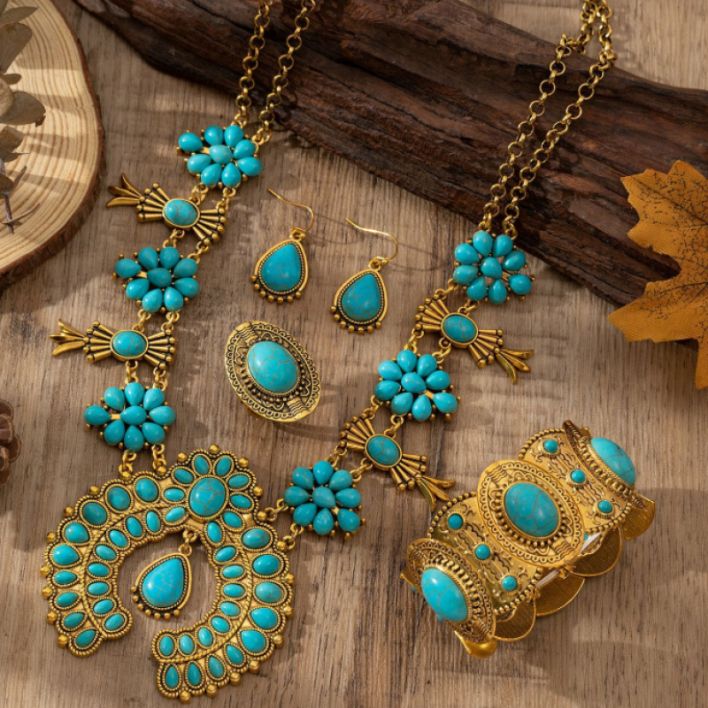 TEMU Set Of 5pcs Featuring Elegant Bohemian Earrings, A Bracelet, A Beaded Necklace, And An , Designed For Women
