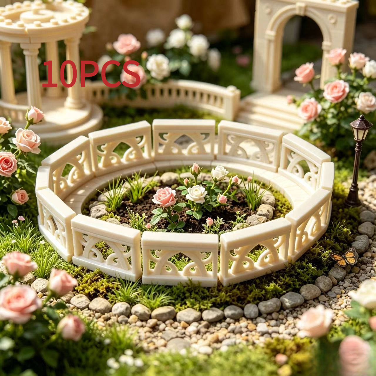 TEMU Lot de 10 panneaux de rampe ajourés miniatures de style européen - Panneaux de clôture modèle adaptés pour maison de poupée, terrain de table,
