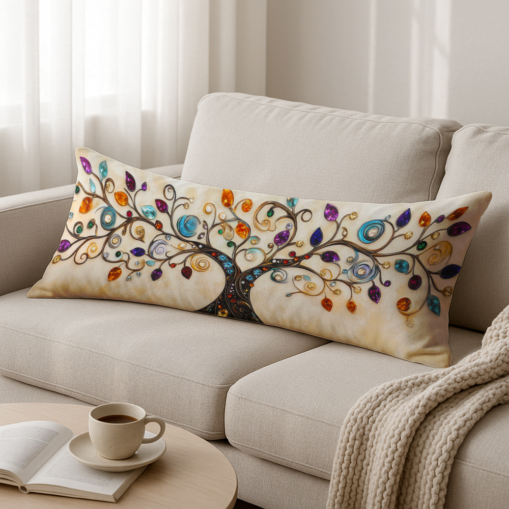 TEMU 1pc Tree Of Life Large 20"x54" (51x137cm) Contemporary Cushion Cover - Colorful Tree Of , Soft Plush Sofa Bed Pillow Case With Zipper Closure,