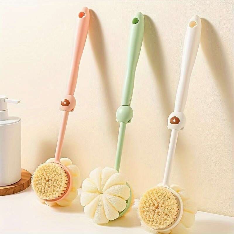2 in 1 shower brush 2 in 1 long handle shower brush loofah bristle back scrubber for light beige exfoliation gentle massage suitable for men women Product details 1