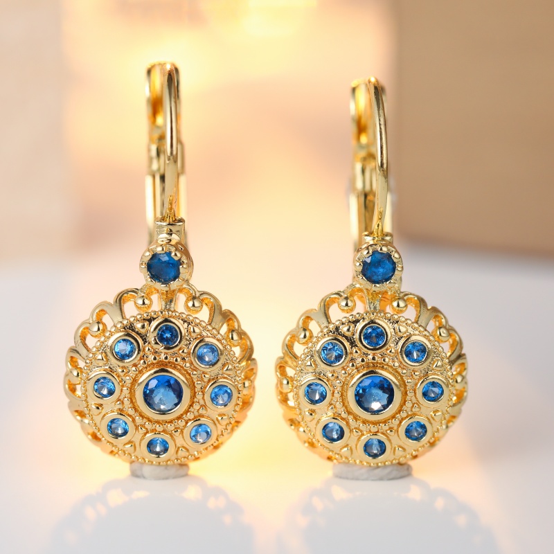 TEMU Elegant And Exquisite Blue Synthetic Zirconia Flower Shaped Pendant Earrings, Women's Handmade Additions Suitable For Daily Wear, Ideal Gift For