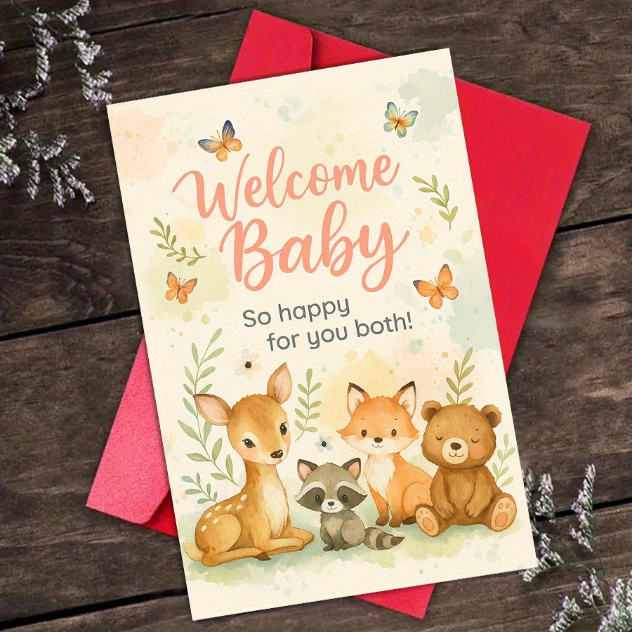 Welcome Baby Card with Cute Forest Animals