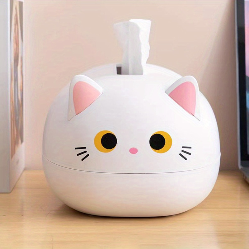 1pc cute cat tissue box holder kitty bathroom or living room decor with tissue dispenser slot durable plastic construction white black   for home office or gift for cat lovers office desk accessory   decor item cartoon animal shape   pet owners Product details 4
