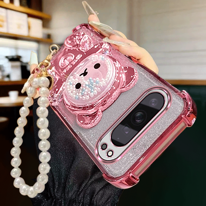 TEMU Phone Case: Phone Case Suitable For Google Pixel 10/pixel 10a/ Pixel 10 Pro/ Pixel 10 Pro Xl Cute Bead , Foldable Stand, Lazy Stand, Luxurious