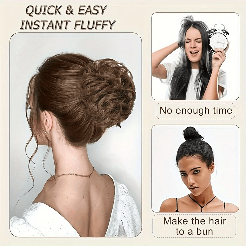 2pcs 4 inch brazilian human hair messy bun   extensions soft comfortable elastic scrunchie updo hair pieces for women natural look   versatile for daily formal events hair accessories evening hairstyle soft texture details 7