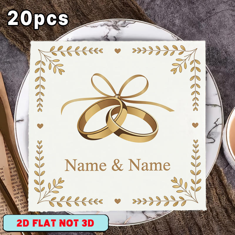 TEMU 20pcs Elegant Golden Napkins Suitable For Wedding, Birthday, Anniversary - With Names/text, For Table Decor, Party Tissue Papers, Milestone