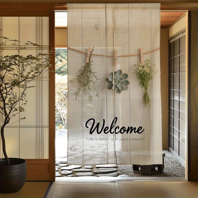TEMU 【商品名】丈夫な生地を使用した、愛らしい植物デザインの日本風ノレンカーテン（シングル）。ルームやバスルームの仕切りとして最適。洗濯機で洗えるので、レーションに伝統的な雰囲気を加えることができます。