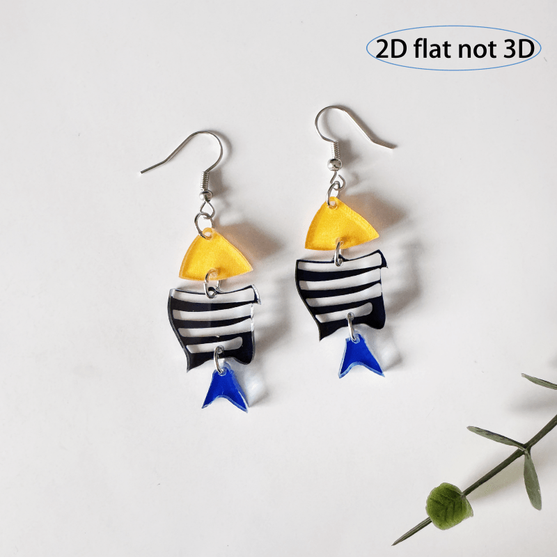 2d Flat - Handcrafted 2d Flat Acrylic Geometric Fish Earrings, Modern Fashionable Trendy , Iron Ear Hooks, , Vacation, Summer Parties, And, Novelty Earring