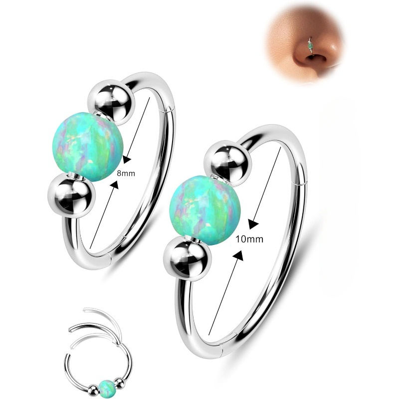 TEMU 2pcs 316l Surgical Steel Nose Rings Hoop 18g Opal Nose Rings For Women Septum Rings 8mm/10mm Nose Piercing Jewelry Cartilage Earring