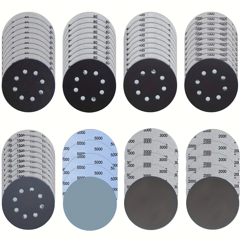 TEMU 65pcs 5inch/125mm Wet And Dry Sanding Discs Suitable For Random Orbital Sander(ros)- Sandpaper(8 Hole/no Hole) Paper Based Model P60- Grit