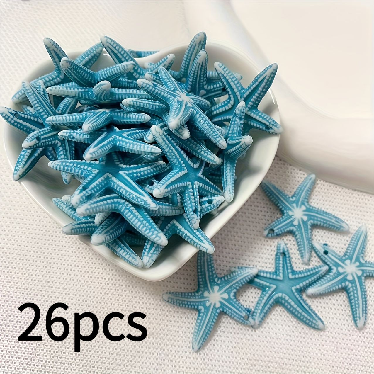 TEMU 26pcs Handmade Bohemian Sea Starfish Pendants - Blue Charms Suitable For Jewelry Making, Nautical Crafts, Beach-themed Bracelets, Necklaces,