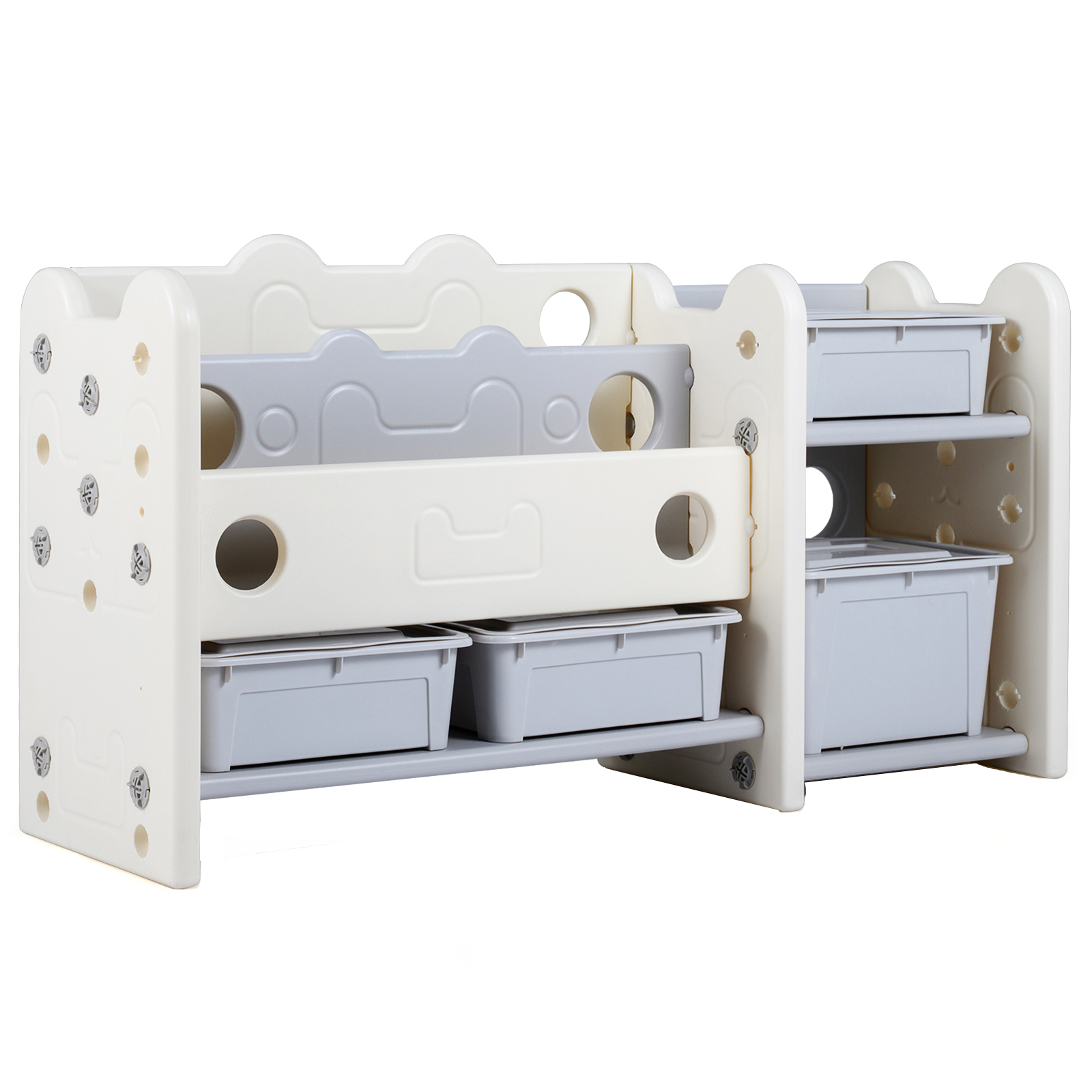 Image of 2-in-1 Kids Storage Organizer With Bookshelf, 2-tier Bookcase For Children With 4 Storage Boxes And 3 Shelves, Cat-themed Organizer For Bedroom, Living Room