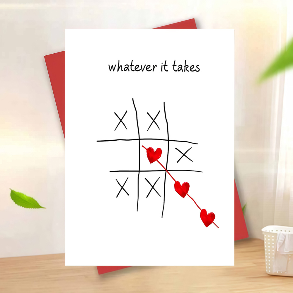 Image of 1pc Whatever It Takes Tic Tac Toe Greeting Card With Envelope Day Message Sending Love And To Colleagues Perfect For Valentine's Celebration And Special Gifts
