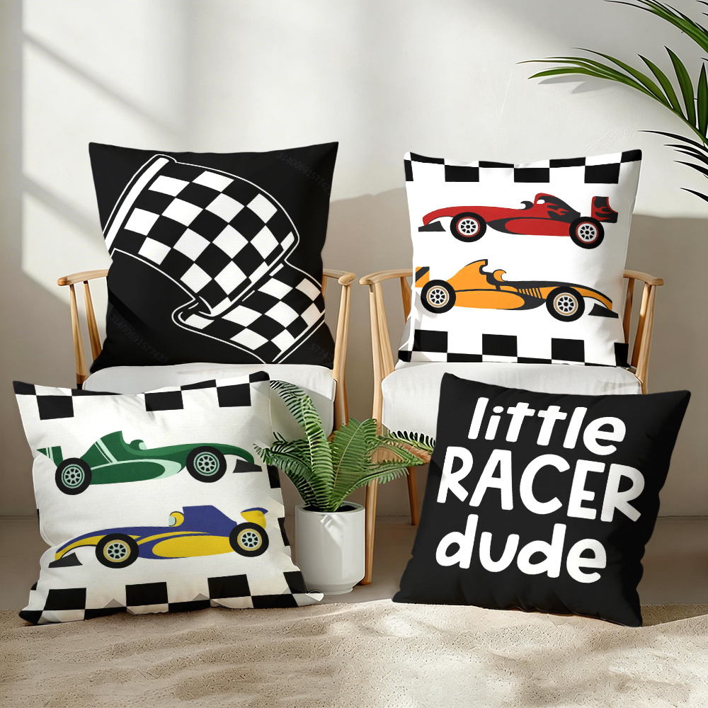 TEMU 4pcs, Racing Print Pillow Covers, Trendy Racing Enthusiast Home Decor Pillowcases, Gift For Family, , Zipper Closure Cushion Covers, Multiple