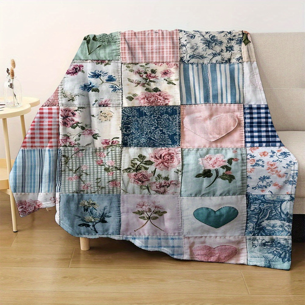 

1pc Patchwork Blanket - Hypoallergenic, , Multipurpose Polyester Bedding, Christmas For