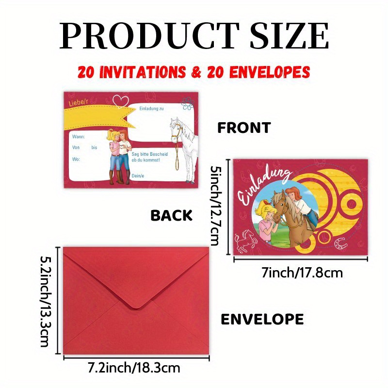 Invitations Letter 20 Cards And 20 Envelopes, German Cute Horse Party - Milestone Birthday Party Cards, Congrats Invites Perfect For Friend Reunion Celebrations & Decorations