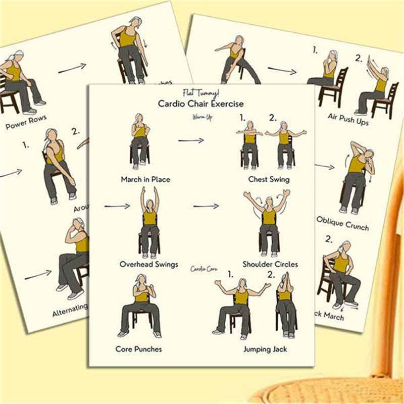 

Set Of 3, Chair Exercise, Chair Workout For Belly Fat, Exercise For Abs, At Home Workout For Stomach, , 8x10 Inch