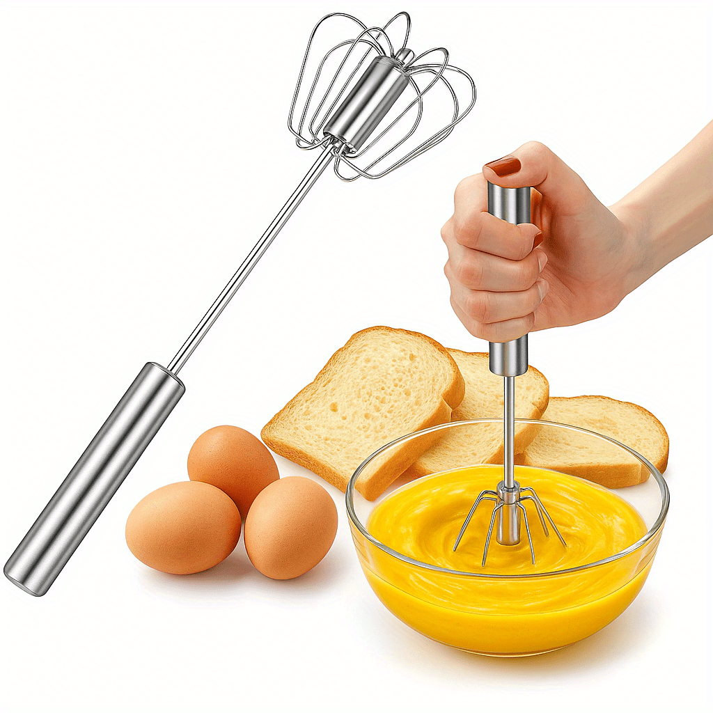 TEMU 2pcs Stainless Steel Eggbeater, Egg , Hand Mixer, Rotating Semi-automatic Eggbeater, Allows You To Stir Without Feeling , Used For Making Cream Of Egg Beater
