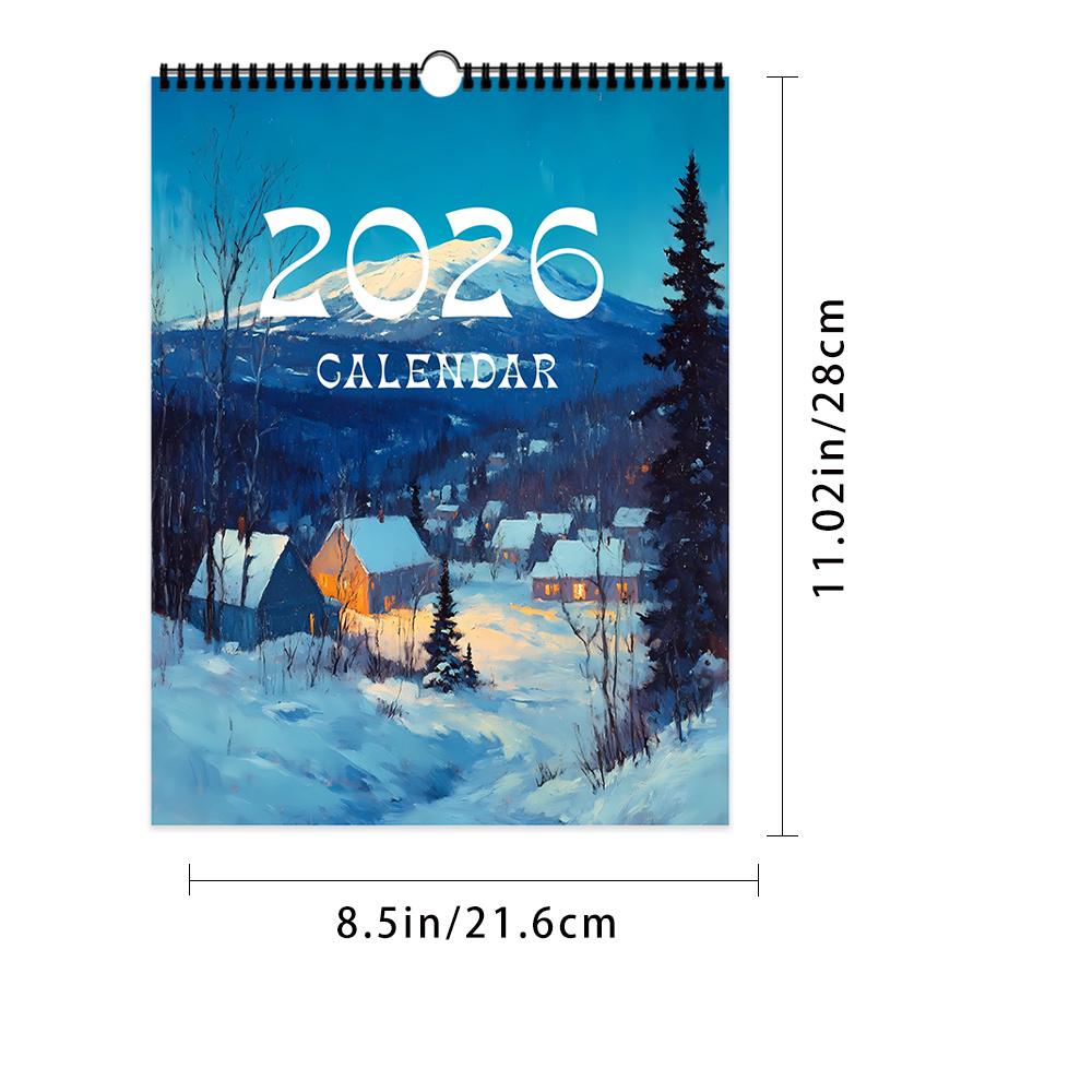 Image of 1pc, , Oil Painting Landscape Series, 12pcs Different Exquisite Patterns, 2026 Wall Calendar, 12 Months Monthly Planner, For Birthday, Christmas, New Year Gifts, Including Us Universal Version