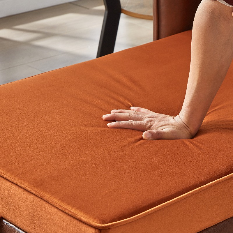 65-Inch Storage Chaise Lounge Sofa in Brown PU And Orange Velvet