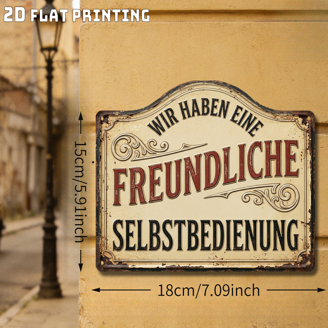 TEMU 2d Flat 1pc German Self-service Theme Fun Plaque, Retro Wooden Material, European Vintage Outdoor Wall Decor, Shop, Porch, Garage, Store, Daily