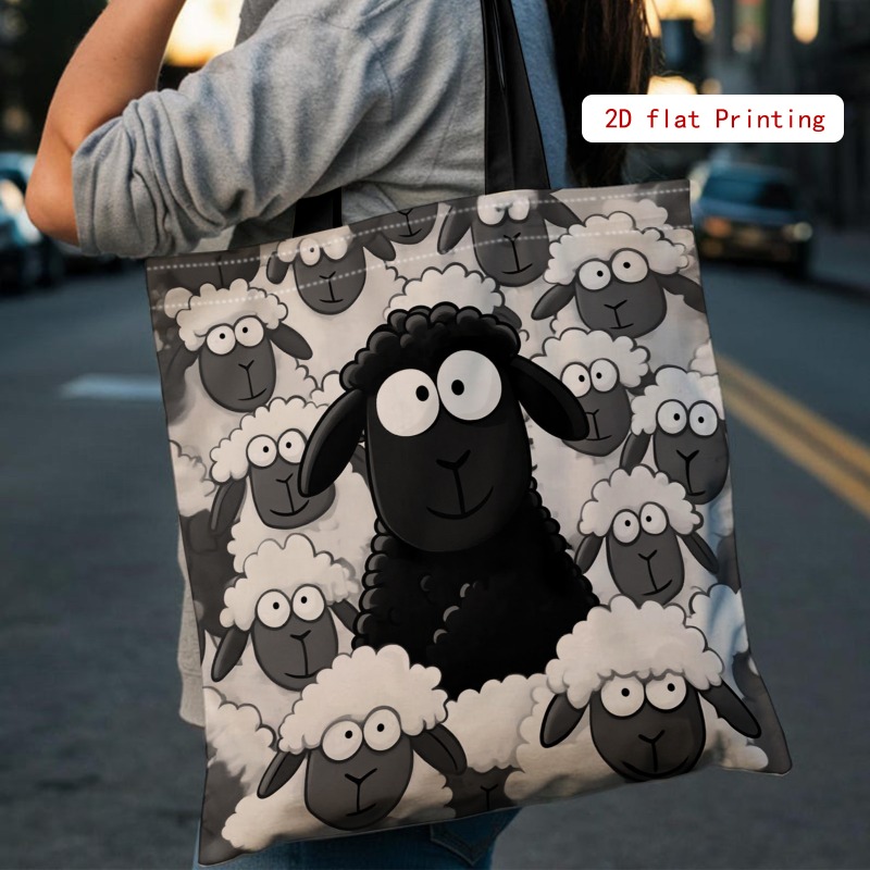 TEMU Black Sheep Stands Out With Its Large-capacity Single-shoulder Bag, Printed Tote, And Women's Reusable Tote Bag, Suitable For School, Office,