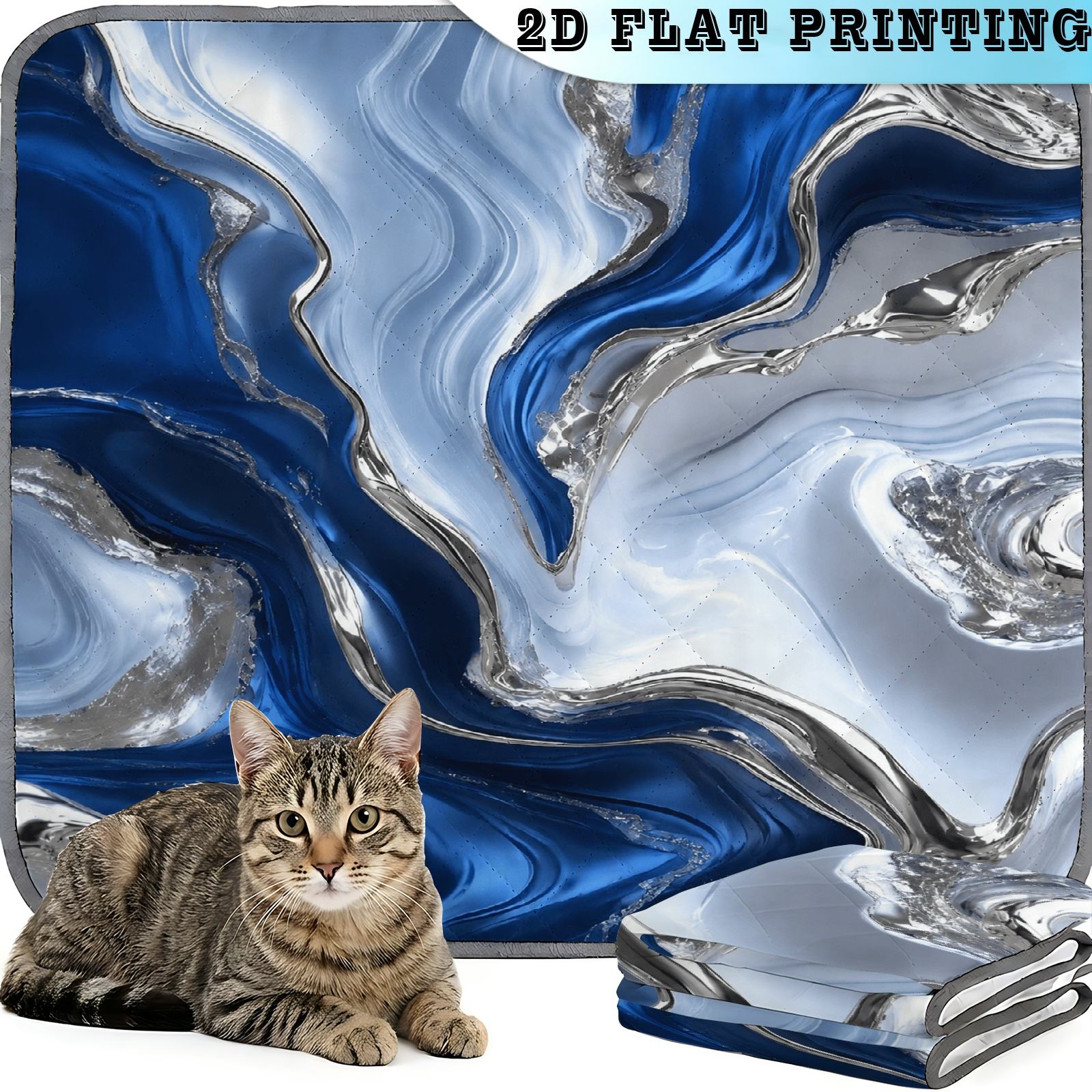 2d flat 1pc blue marble abstract swirl pet mat washable reusable marble pattern theme pet training pad indoor pet mat   durable easy clean furniture protector sofa mat multi purpose for travel 2d flat