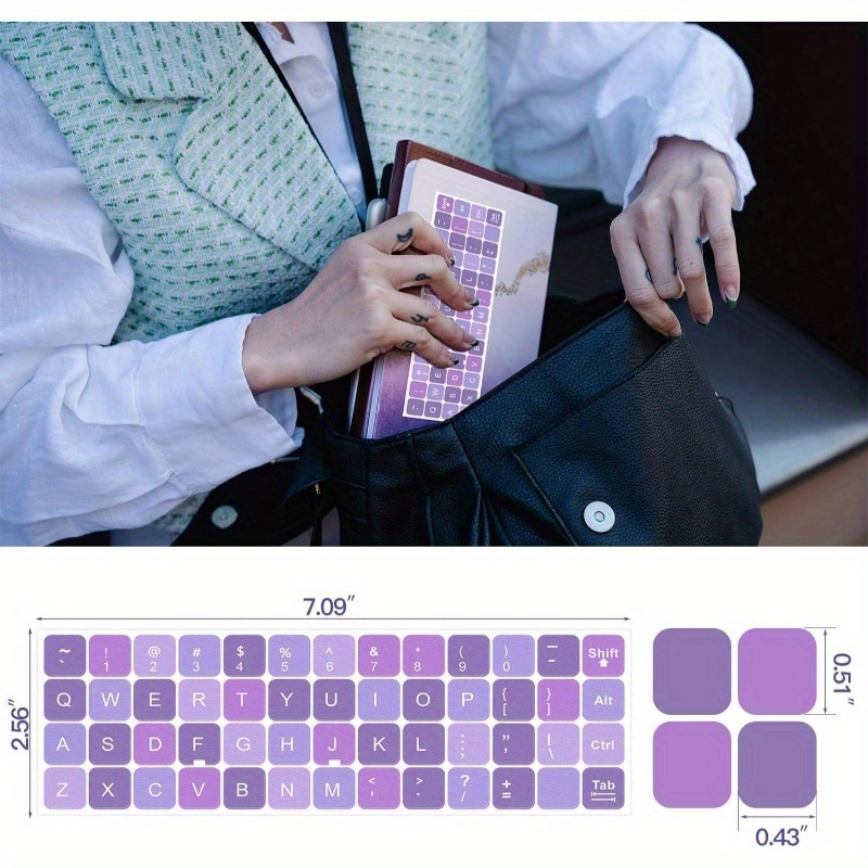 2pcs english keyboard stickers with tweezer, universal keyboard sticker purple background with white lettering keyboard letters replacement stickers for computer laptop notebook desktop - english details 2