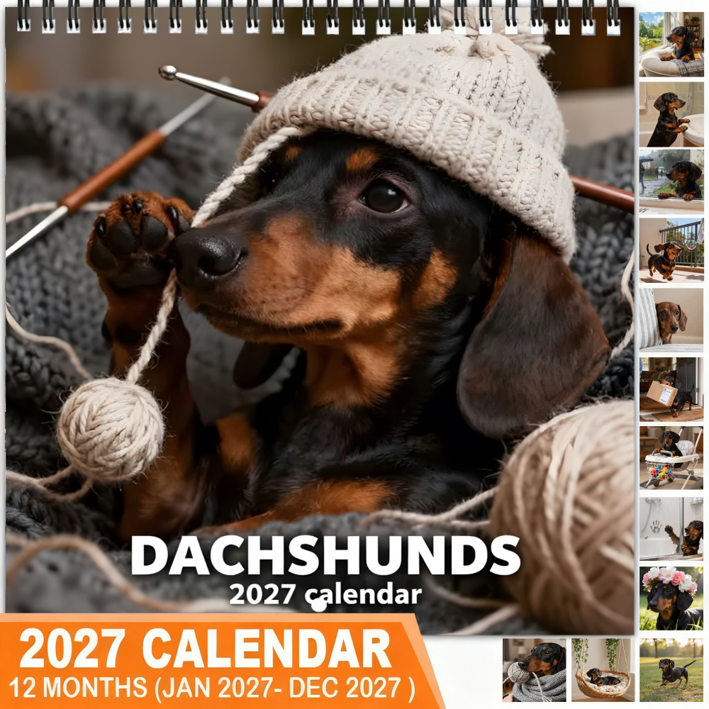 TEMU 1 2027 Dachshund Plan Book And Calendar-spiral Binding Thick Coated Paper, Suitable For Home Or Office, Including Monthly/weekly/daily Schedule,
